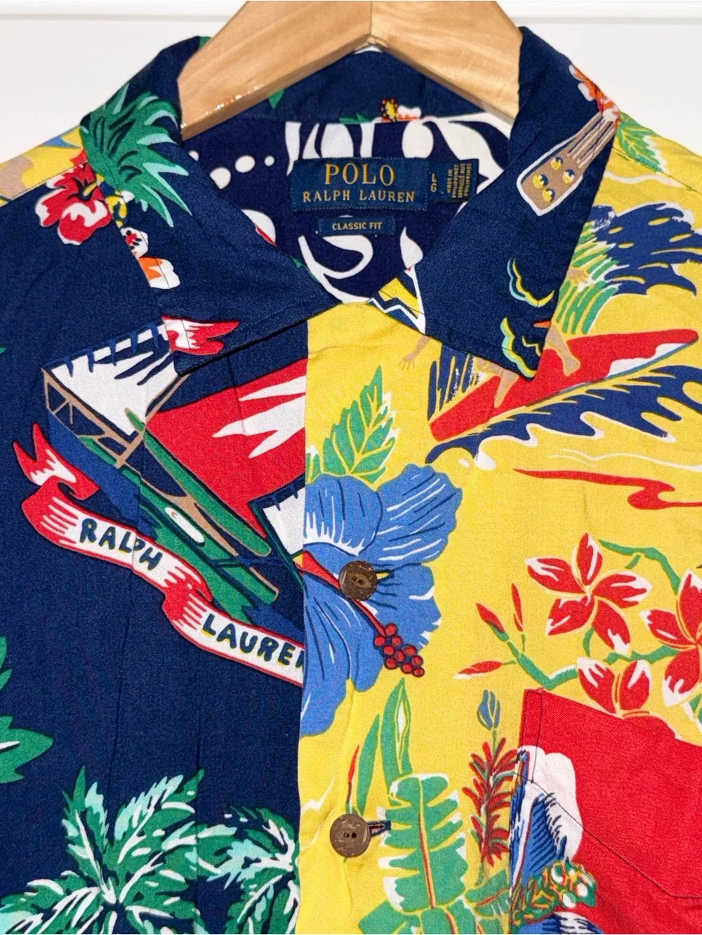Polo Ralph Lauren Mens L Hawaiian Shirt 100% Viscose Tropical Floral Classic Fit